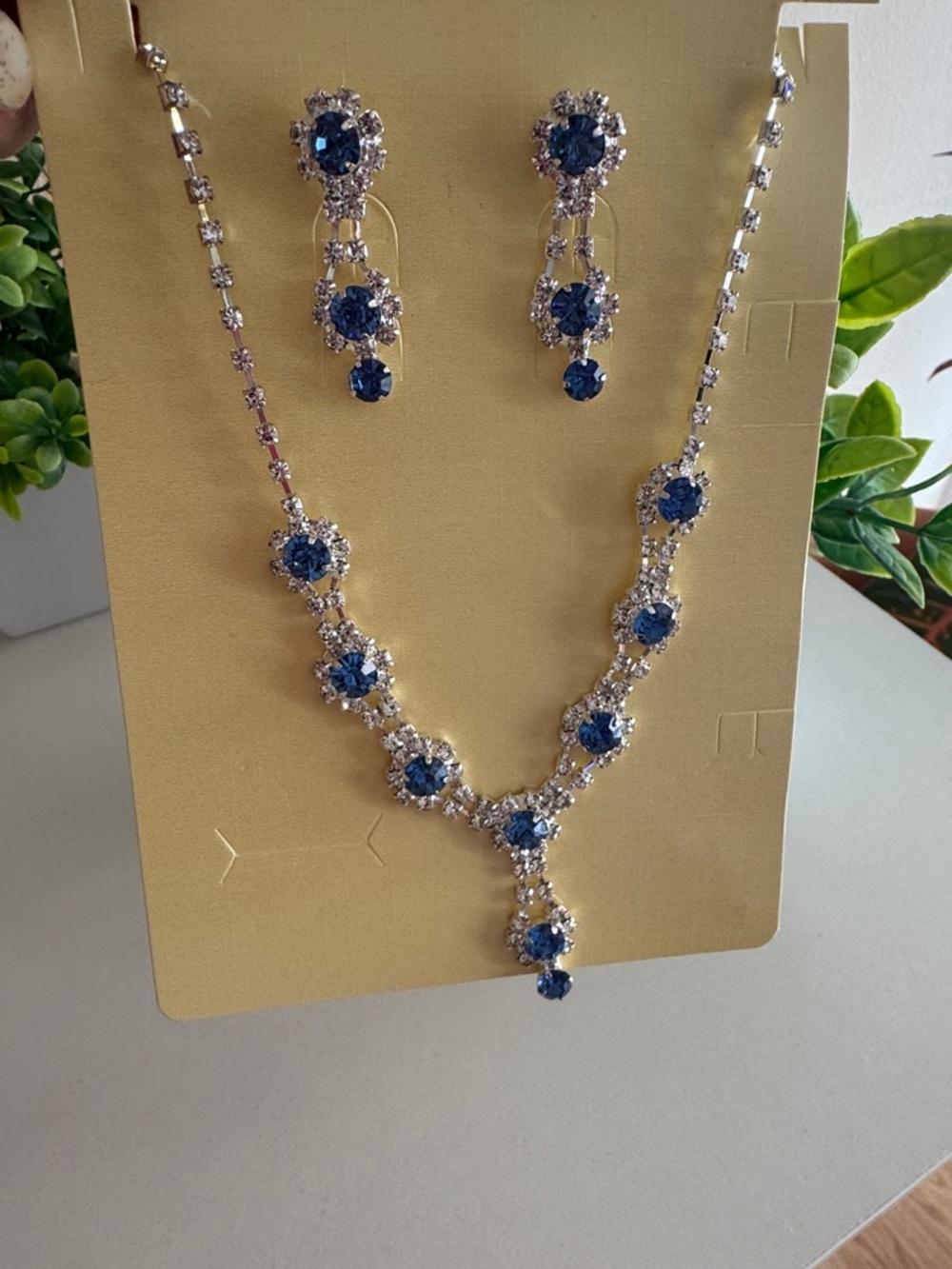 Elegant Blue Crystal Necklace & Earring Set